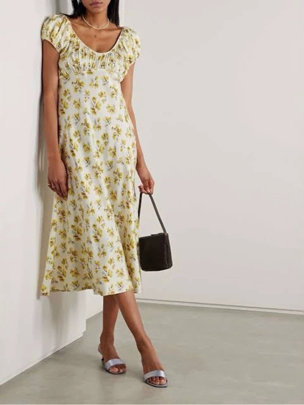 NWOT Doen Floral-print Silk-blend Midi Dress in Yellow, Size XXS/XS/S/M/L - Picture 4 of 16